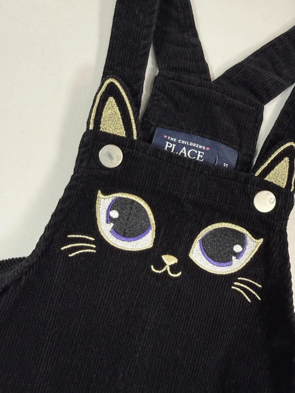 THE CHILDRENS‎ PLACE Girls Corduroy Jumper Dress Cat Face 3T Kawaii Aesthetic